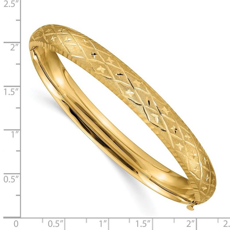 Curata 14k Yellow Gold 8.5mm Sparkle Cut Fancy Hinged Cuff Stackable Bangle Bracelet