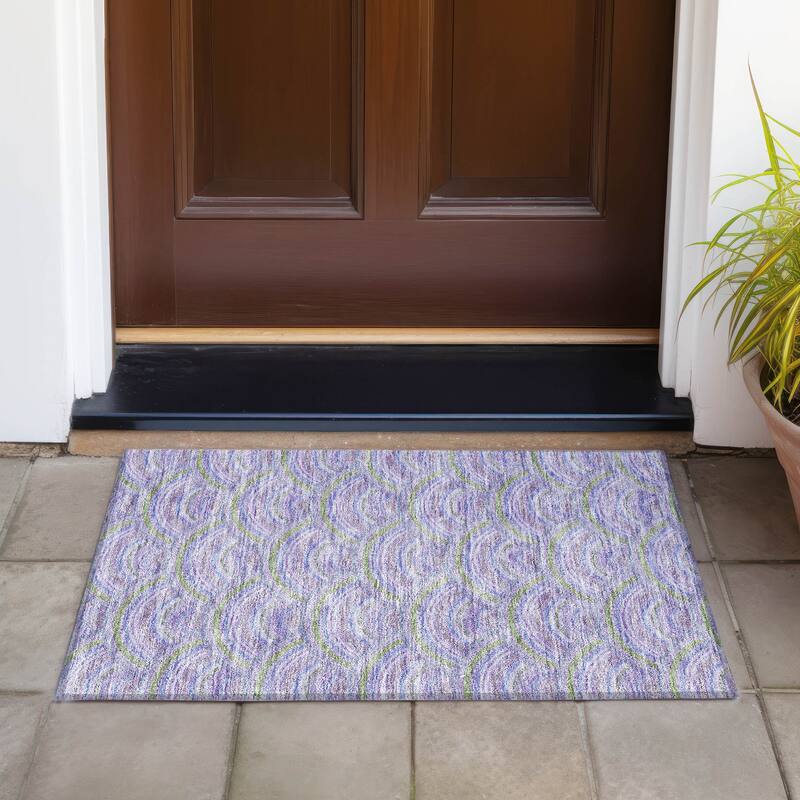 Machine Washable Indoor/ Outdoor Modern Mosaic Chantille Rug - Lavender - 1'8" x 2'6"