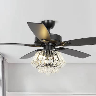 52" Industrial Black Wooden 3-blade Crystal Ceiling Fan with Light Kit