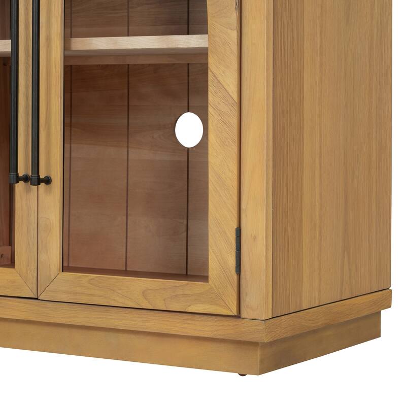 4-Door Large Storage Buffet Cabinet with Glass Doors and Adjustable Shelves