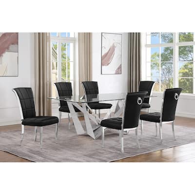 Best Quality Furniture D400/1-SC320-7 Dining Set with 78" 12mm Glass with Bevel