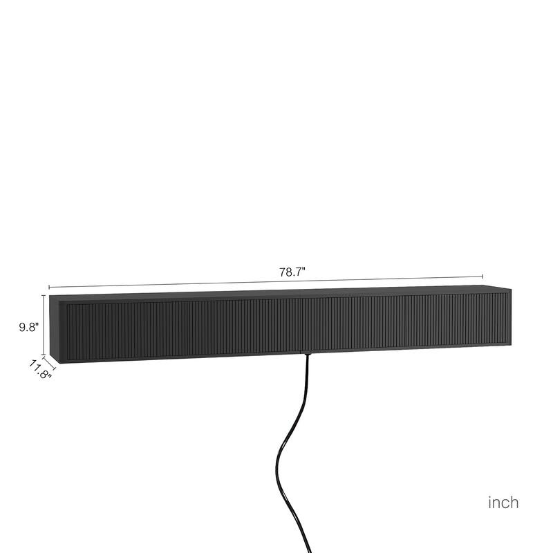 78" Floating TV Stand High Gloss TV Cabinet with LED Lights & Power Outlet, Black