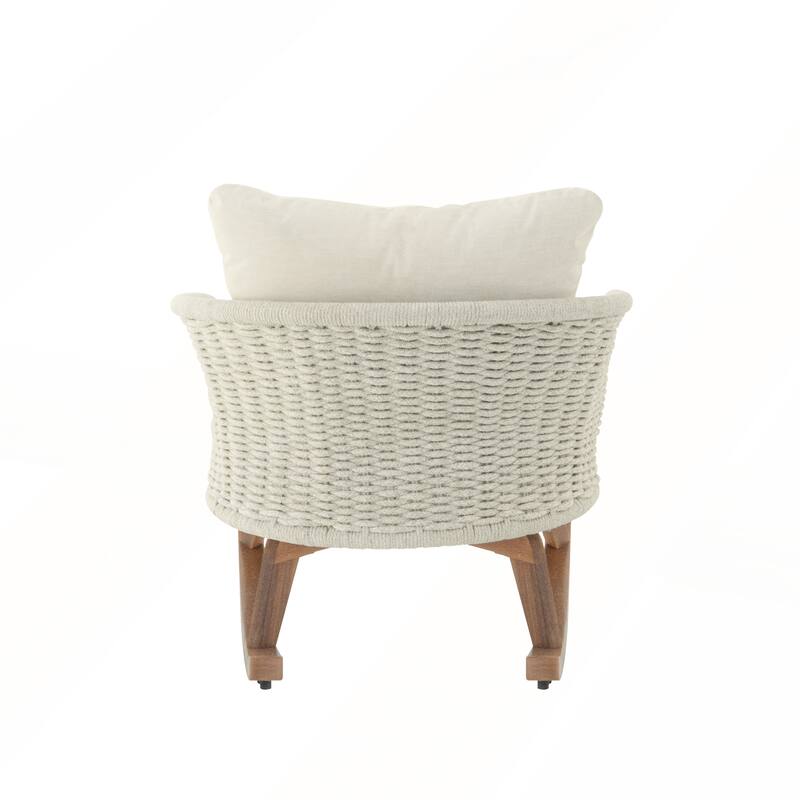 Contemporary Minimalist Beige Wicker Rocking Chair with Soft Polyester Cushions and Durable Wooden Frame