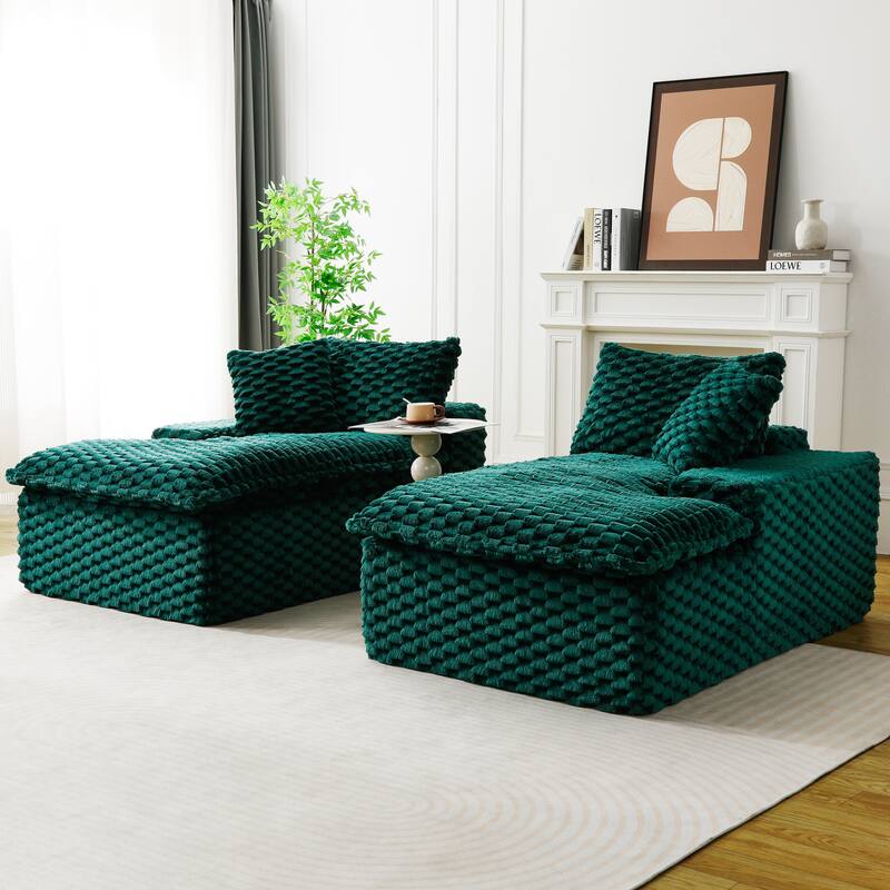 Double Chaise Lounge Sofa Turtle Velvet Sectional Sofa Set Lazy Sleeper Sofa, Full Compressed Sponge