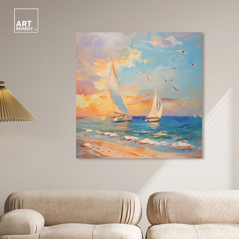 Art Remedy Sailboats In The Sunset Gallery Wrapped Sailing 1 Piece Canvas Wall Art