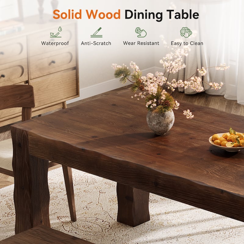 63" Solid Wood Dining Table for 4-6, Rectangle Farmhouse Kitchen Table