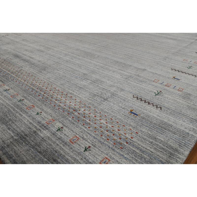 Hand Knotted Oriental 100% Wool Carpet Tribal Animal Pictorial Greys & Charcoal Gabbeh Area Rug - 9' 9'' X 8' 3''
