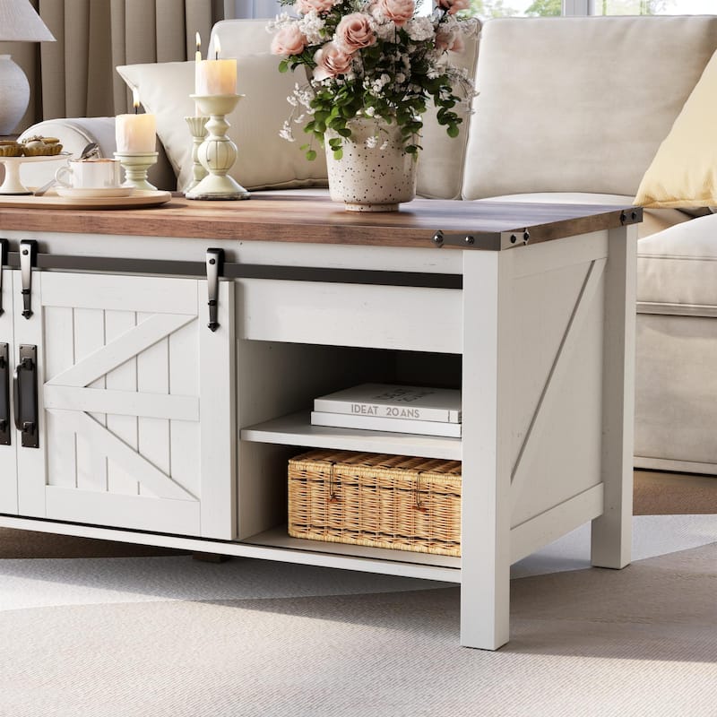 Farmhouse lift-top Coffee Table, Hidden Storage, Rustic Center Table
