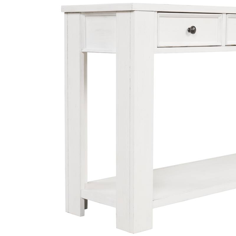 Pine Wood Console Table with 4 Drawers and Bottom Shelf for Entryway Hallway