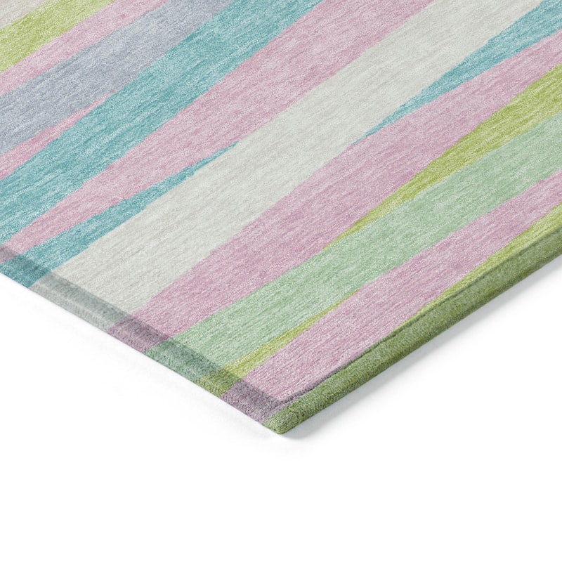 Machine Washable Indoor/ Outdoor Modern Stripes Chantille Rug