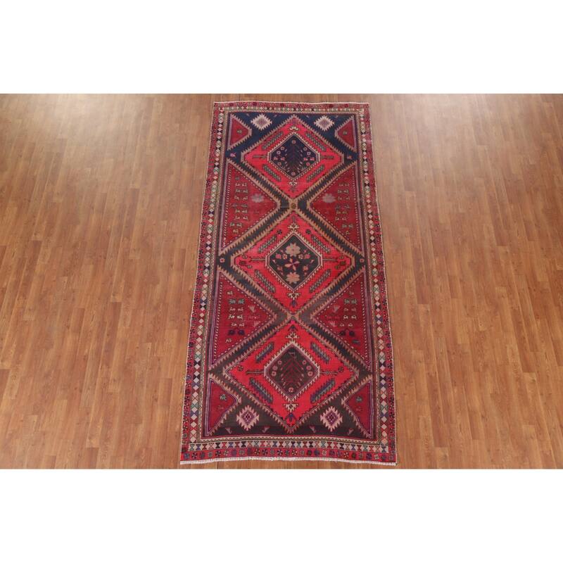 Hand Knotted Oriental 100% Wool Carpet Traditional Tribal Pink Meshkin Area Rug - 9' 11'' X 4' 7''