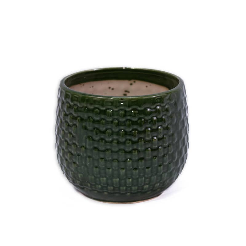 Emerald Green Ceramic Planter Set of 3 - 9.5" Square Modern Plant Pots with Drainage Holes