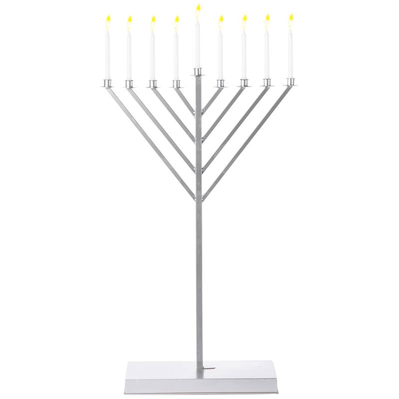 Metal Silver Coated Hanukkah Menorah For Synagogue - Large