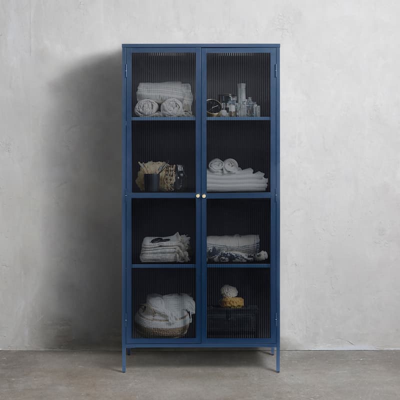 Rye Studio Brianne Metal & Glass 75" Display Cabinet - Blue
