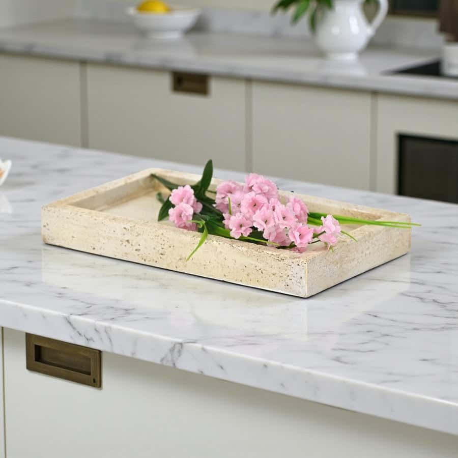 Avice 9.75" Beige Stone Style MGO Decorative Rectangle Tray