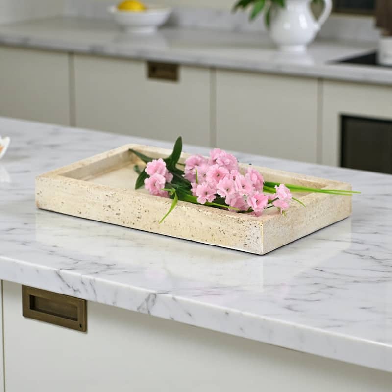 Avice 9.75" Beige Stone Style MGO Decorative Rectangle Tray - Beige.
