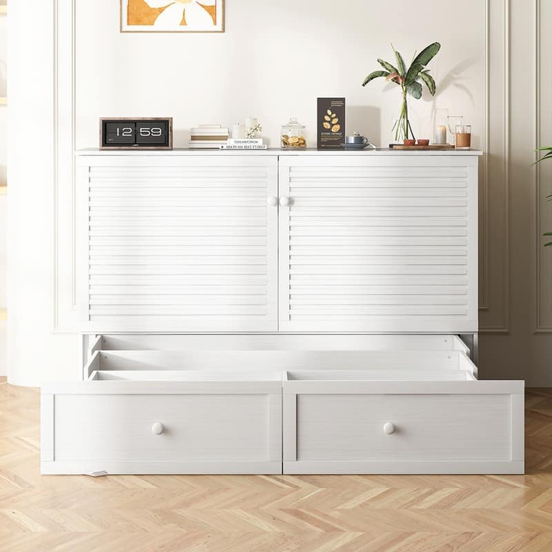 Mixoy Modern Queen Size Murphy Bed with 4.7''Mattress,USB ports,Storage Drawers