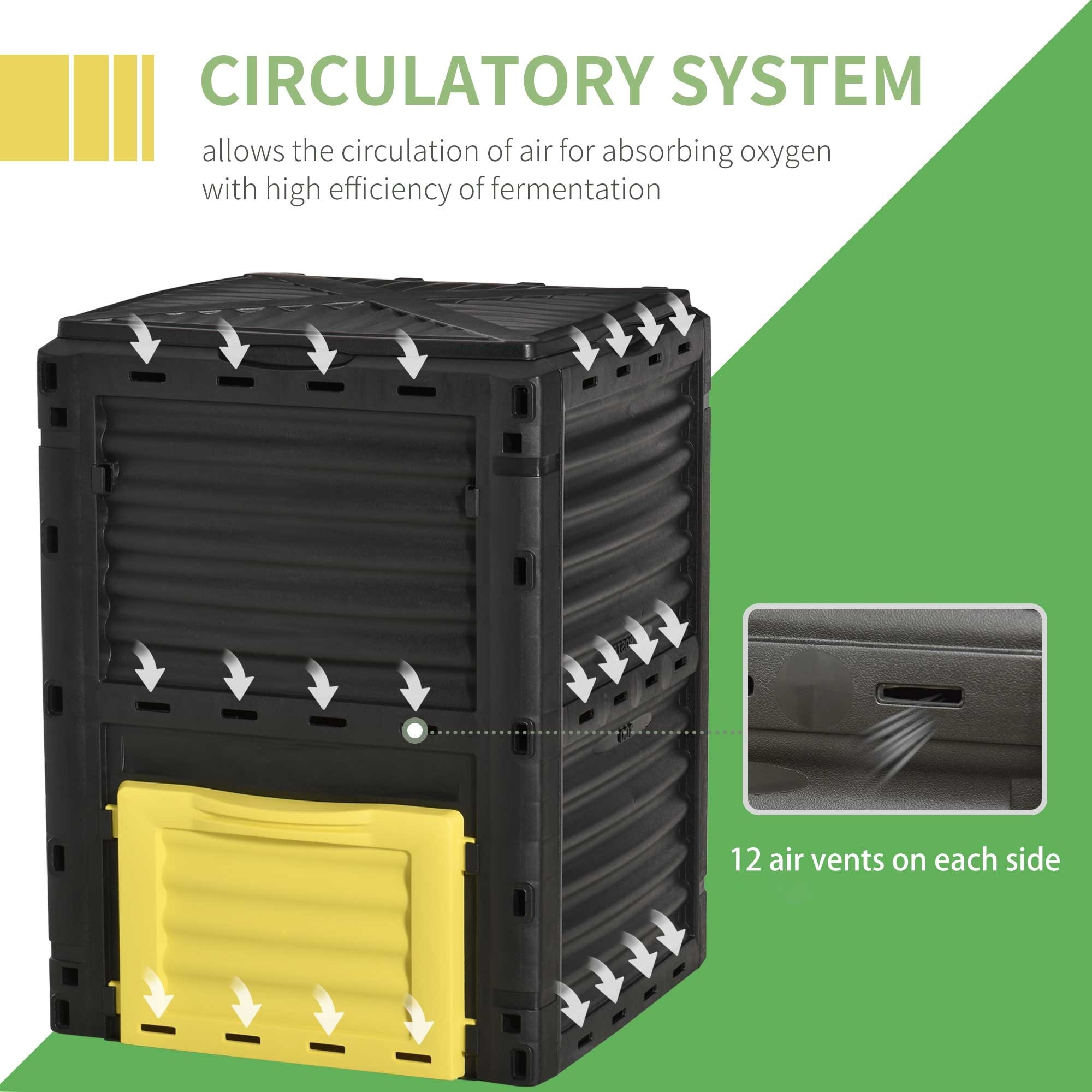 Outsunny Garden Compost Bin 80 Gallon Outdoor Large Capacity Composter Fast Create Fertile Soil Aerating Box, Easy Assembly, Black