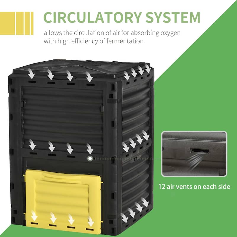 Outsunny Composting Tumblers Garden Compost Bin Large Outdoor Compost Container 80 Gallon, Yellow - 23.75'' x 23.75'' x 32''
