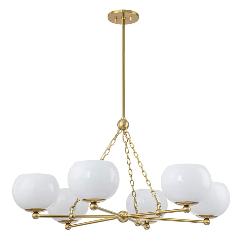 6-Light Brushed Gold Branch Chandelier with Cloud-Pattern Glass Shades - Dia.35.43-in