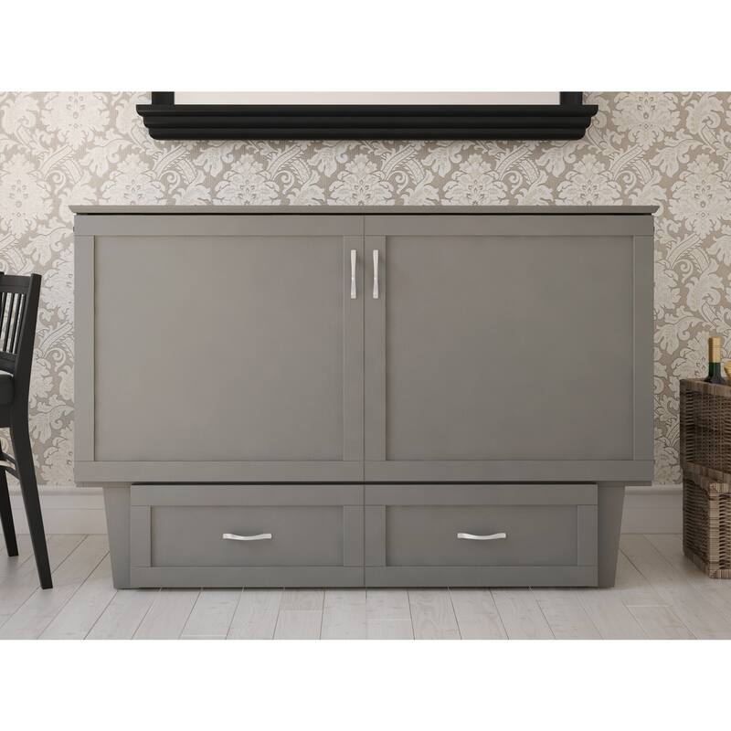 Murphy Bed Chest Grey Memory Foam Queen Bed Space Saving Furniture Charging Station