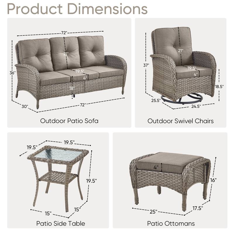 6 Pieces Sofa with Swivel Rocking Chairs Ottomans Set