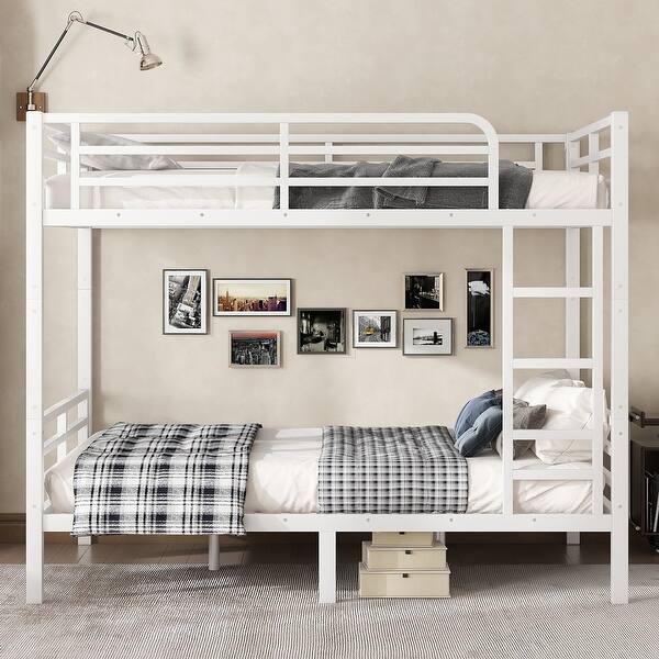 slide 2 of 12, White Metal Full over Full Bunk Bed with Under Bed Storage and Safety Guardrails White - Full