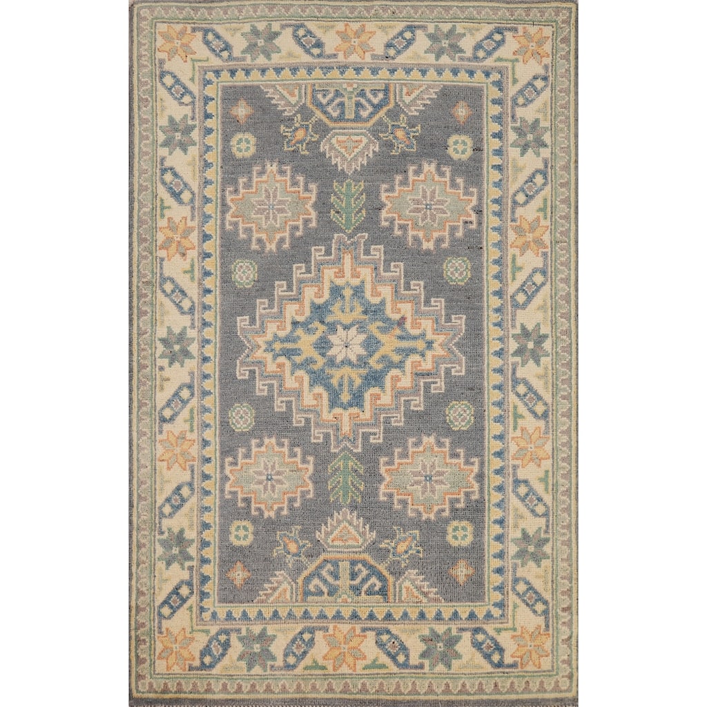 Gray Kazak Oriental Foyer Rug Handmade Wool Carpet - 2'8"x 4'3"