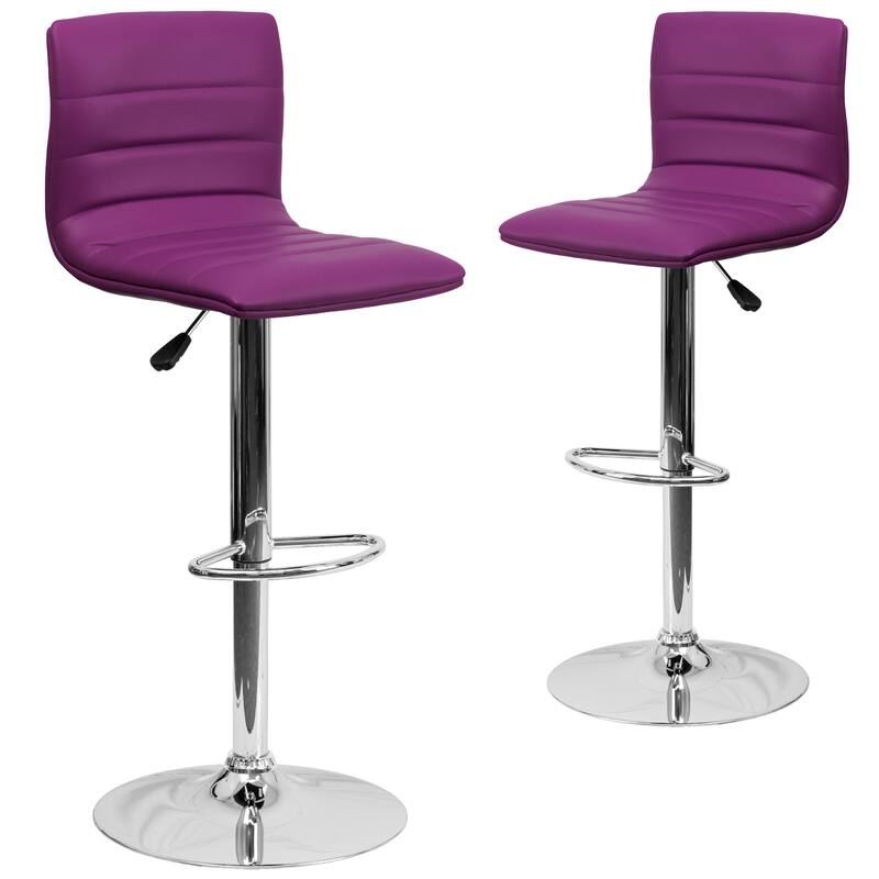 Modern Vinyl Channel Tufted Adjustable Height Barstool (Set of 2) - 16"W x 19"D x 35" - 44"H - 16"W x 19"D x 35" - 44"H