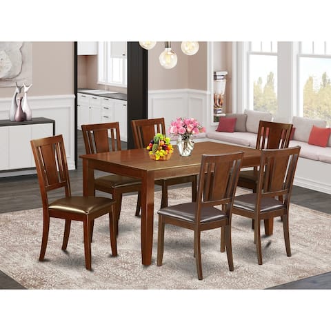 7-Piece Formal Dining Room Set Contains a Rectangular Table and 6 Dining Chairs - Mahogany Finish (Seat's Type Options)