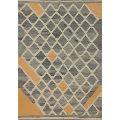 Hand Woven Oriental 100% Wool Carpet Southwestern All-Over Greys & Charcoal Kilim Area Rug - 6' 6'' X 4' 10''