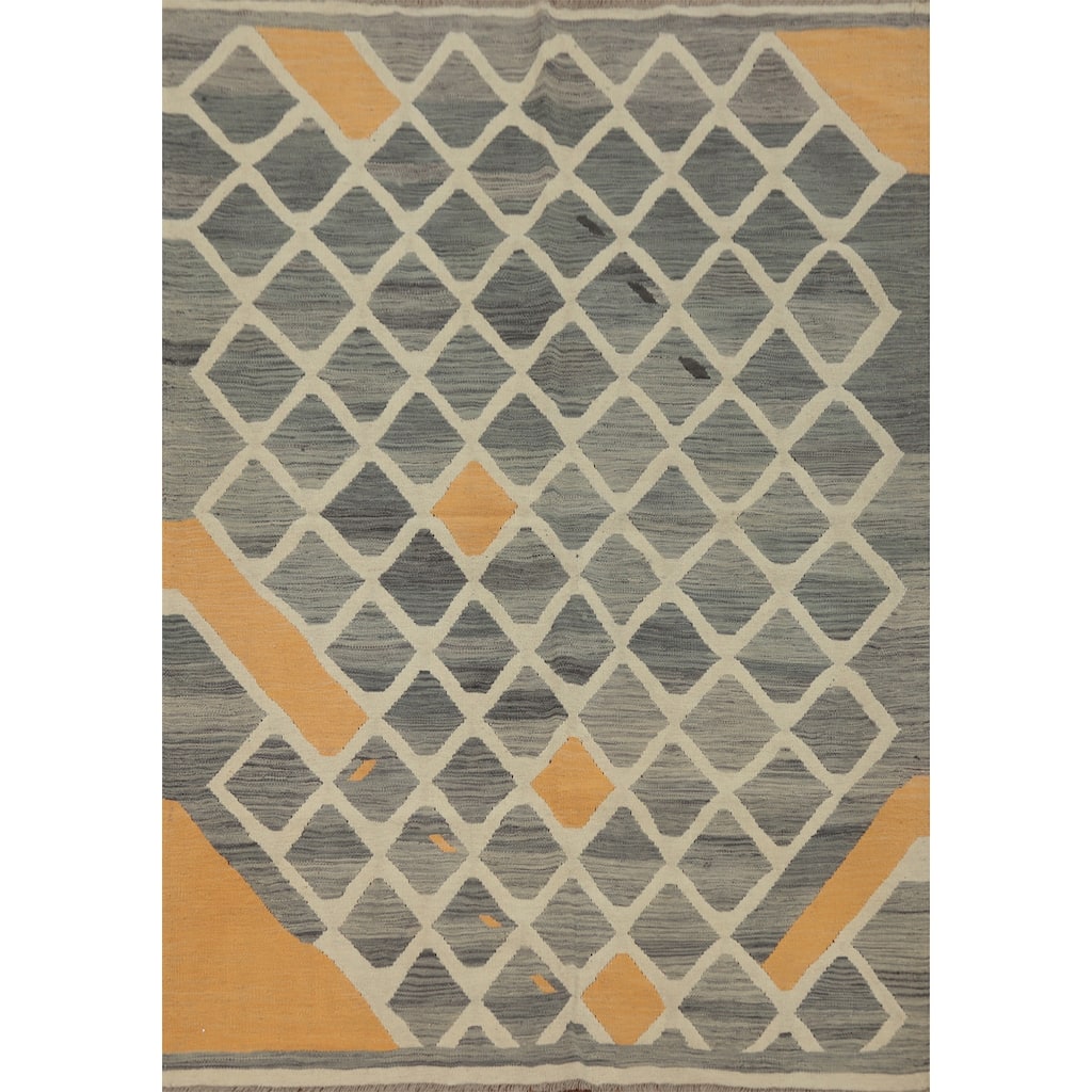 Hand Woven Oriental 100% Wool Carpet Southwestern All-Over Greys & Charcoal Kilim Area Rug - 6' 6'' X 4' 10''