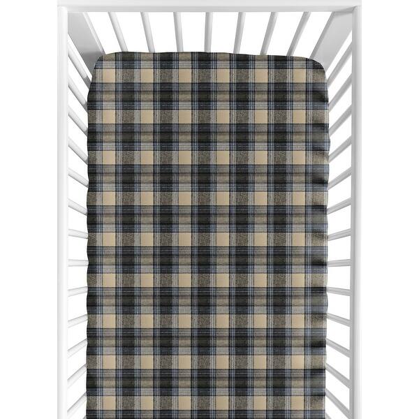 slide 2 of 6, Sweet Jojo Designs Blue and Tan Woodland Plaid Flannel Rustic Patch Collection Fitted Crib Sheet