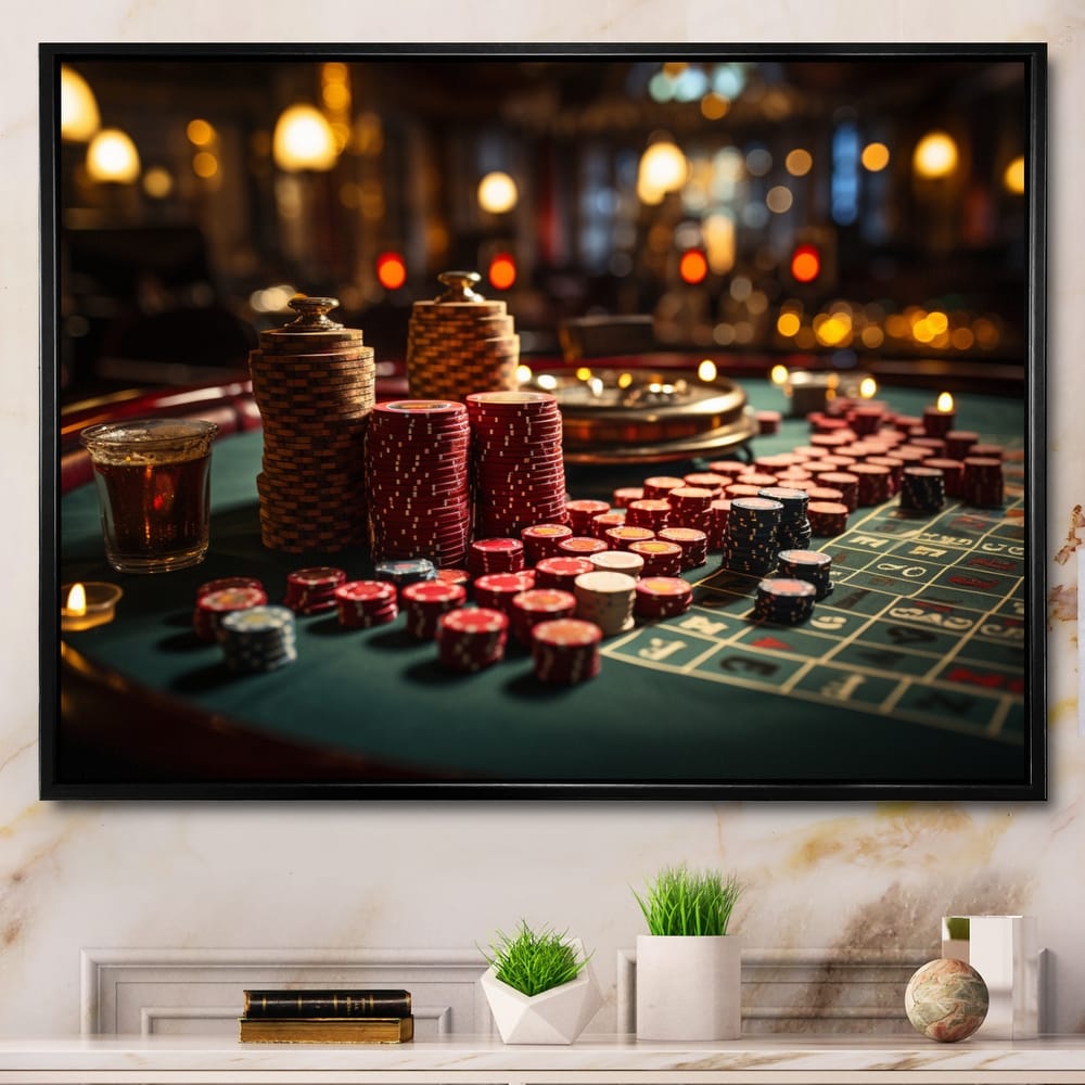 Designart "Casino Royale Blackjack I" Casino & Games Framed Wall Art Living Room