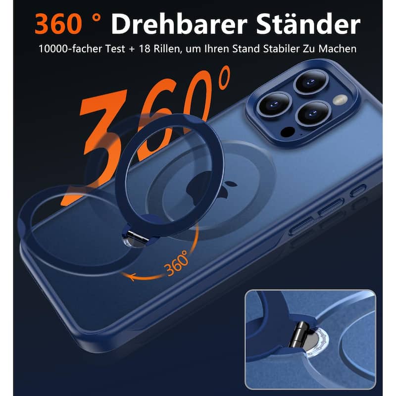 iPhone 15 Pro 360 Adjustable Stand with Camera Protection Compatible, Translucent Case Ring Magnetic Invisible Case Non-Slip