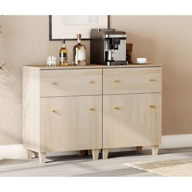 Sideboard Buffet Cabinet with Drawer and Door for Kitchen, Dining Room - 2 Pack - Light Oak