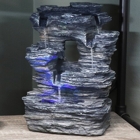 Indoor Decorative Five Stream Rock Cavern Tabletop Water Fountain with Multi-Colored LED Lights - 13