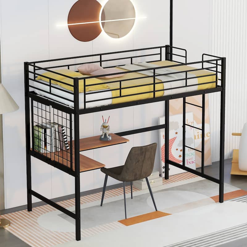 Twin Metal Loft Bed with Desk and Metal Grid Bed Bath & Beyond 38464770