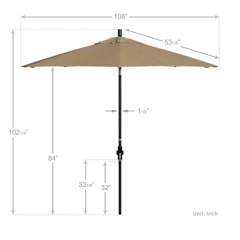 California Umbrella 9' Rd Patio Umbrella Black Aluminum Frame Fiberglass Ribs Crank Lift Collar Tilt, Olefin Royal Blue Fabric