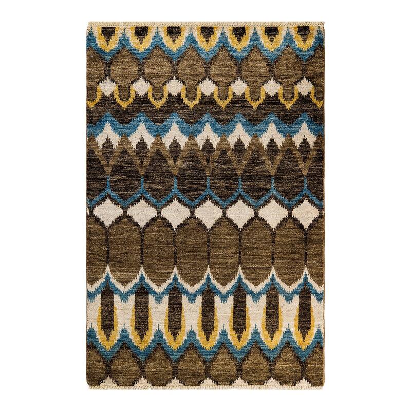 Overton Hand Knotted Wool Vintage Inspired Modern Contemporary Modern Green Area Rug - 4' 0" x 6' 1"