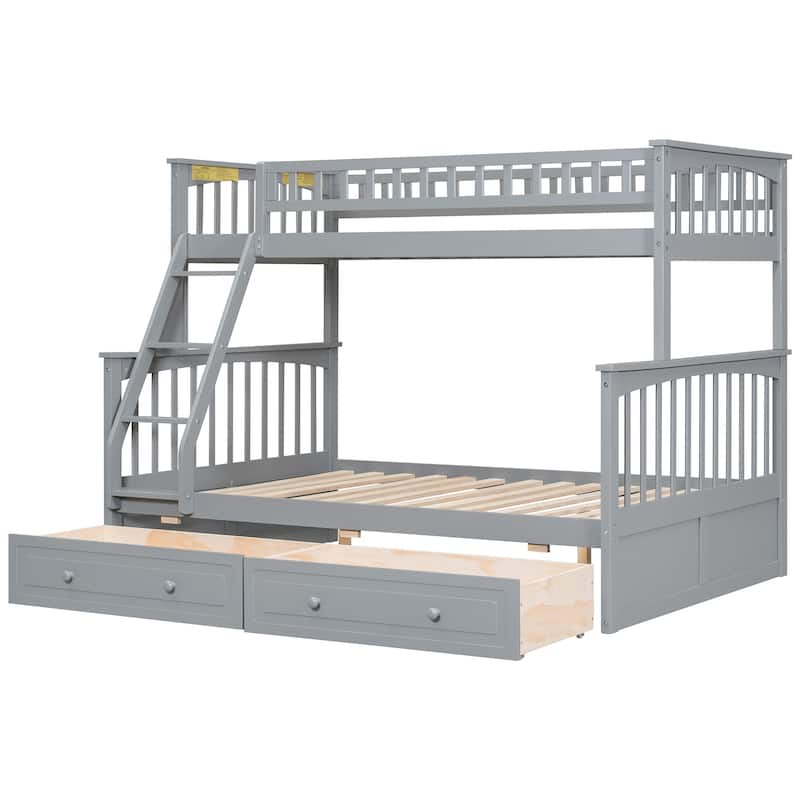 Twin over Full Wooden Bunk Bed with 2 Drawers