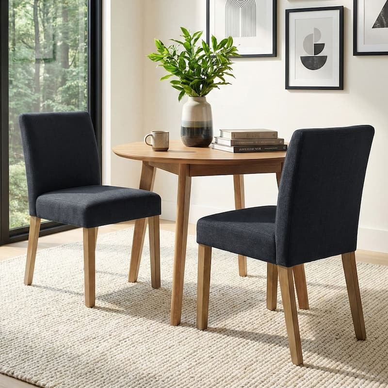 Linen Upholstered Solid Wood Dining Chair (Set of 2) - Black