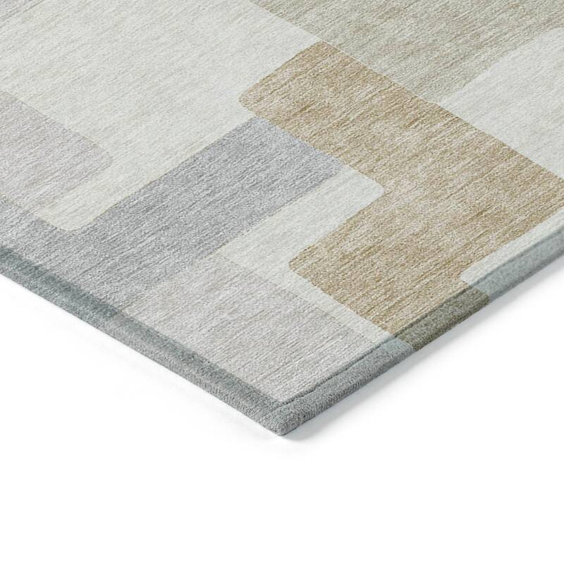 Machine Washable Indoor/ Outdoor Contempoary Blocks Chantille Rug