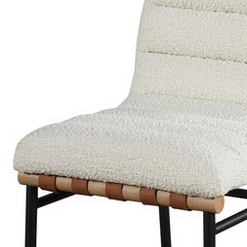 Kive 26 Inch Counter Height Stool Chair, Boucle Channel Tufted, White