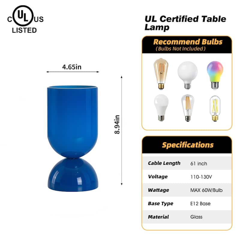 9 in. Modern Glass Small Table Lamp with E12 Base (Bulb not included)