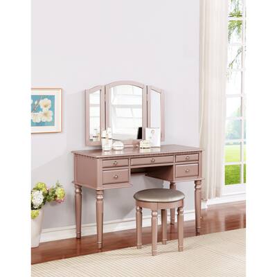 Vanity Set Stool,Bedroom Contemporary Vanity Set Foldable Mirror Stool Drawers,Five Drawers for Storage