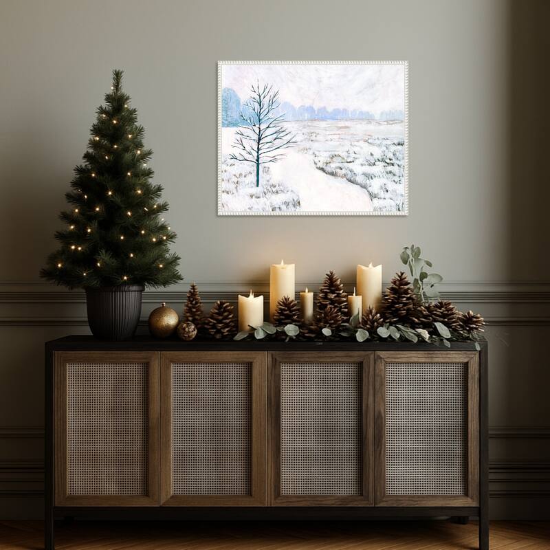 Frozen River Study I by Victoria Borges (28 x 23 in.), Framed Canvas Wall Art Print - Sylvie Beaded White