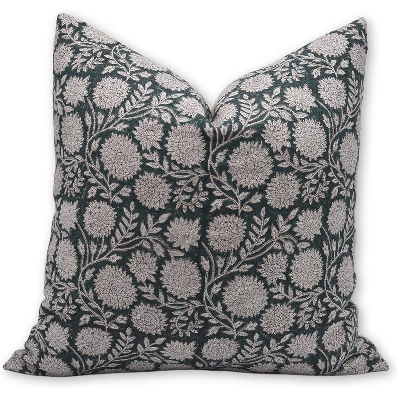 Fabdivine Handmade Fall Pillow Cover Floral Green Thick Linen for Sofa, Bed and Lounge Hidden Zipper Cushioncase, Rajat - Pillow Covers - Rajat- Green - 14" x 20"