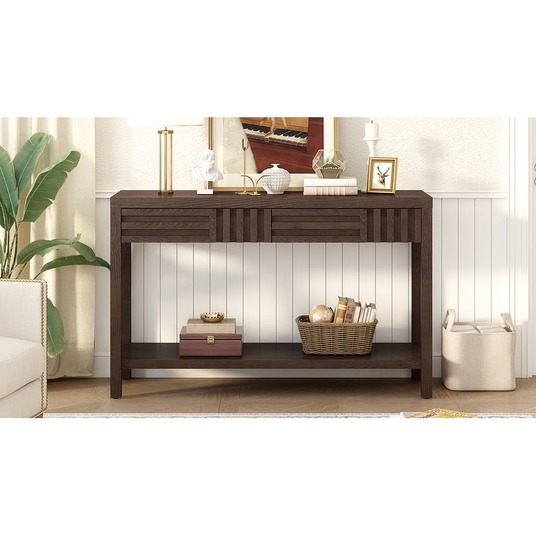 Modern Style Ash Veneer Console Tablewith Striped Design