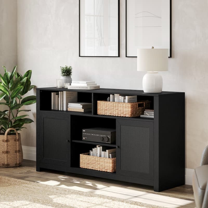 58" Sideboard with 2 Soft Close Doors and Adjustable Shelf - 58"W x 15.75"D x 32.25"H - Black